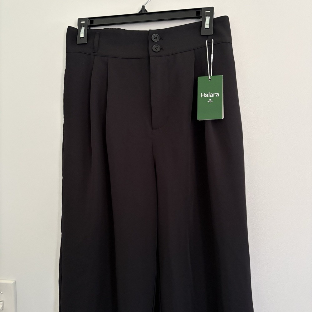 Halara Women's Black Dress/Casual Pants Wide Leg Pockets Pleated Medium NWT